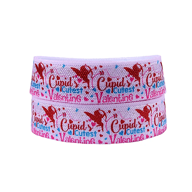 Cupid printed pink Valentine fold over elastic