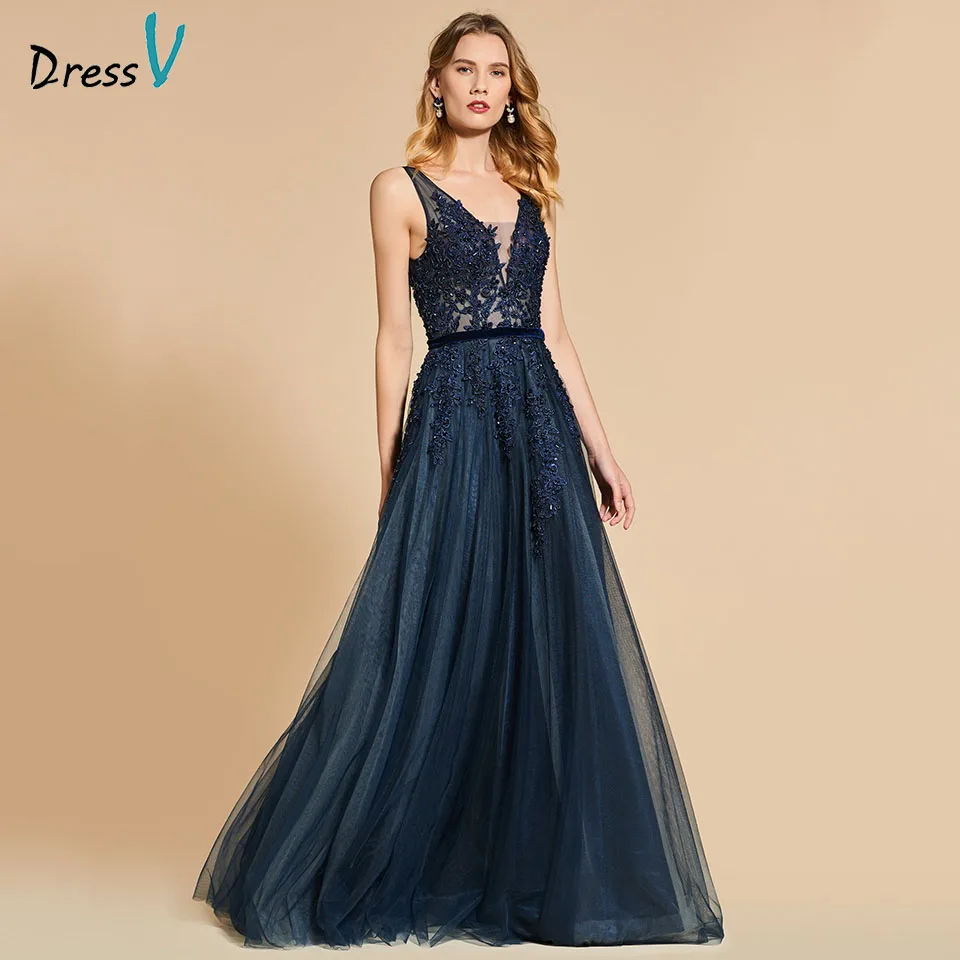 Dressv navy blue v neck evening dress sleeveless a line lace backless floor length wedding party formal dress evening dresses
Dressv navy blue v neck evening dress sleeveless a line lace backless floor length wedding party formal dress evening dresses