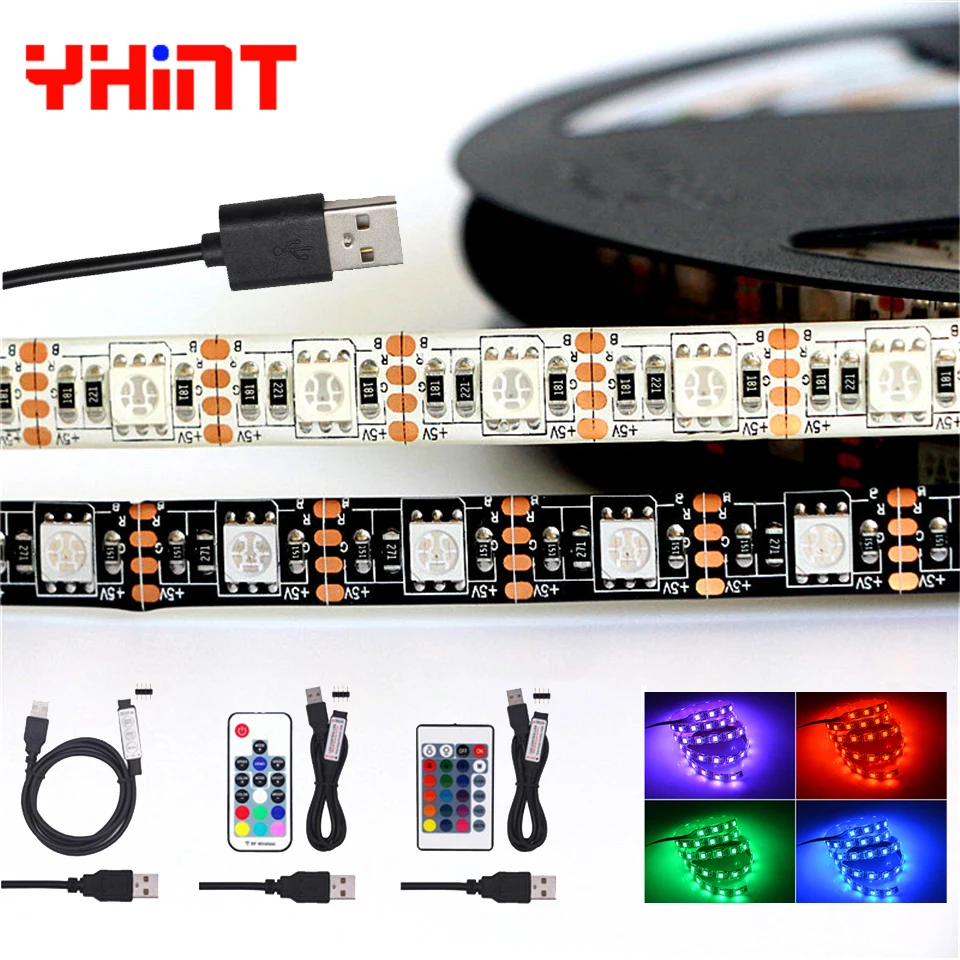 Светодиодные полосы 60led/м белый/черный печатной платы 5 В usb 5050 rgb огни ТВ ПК