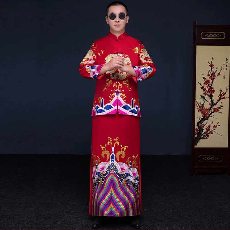 male red cheongsam toast costumes grooms dress jacket long gown traditional Chinese style wedding Qipao men embroidery tang suit
male red cheongsam toast costumes grooms dress jacket long gown traditional Chinese style wedding Qipao men embroidery tang suit