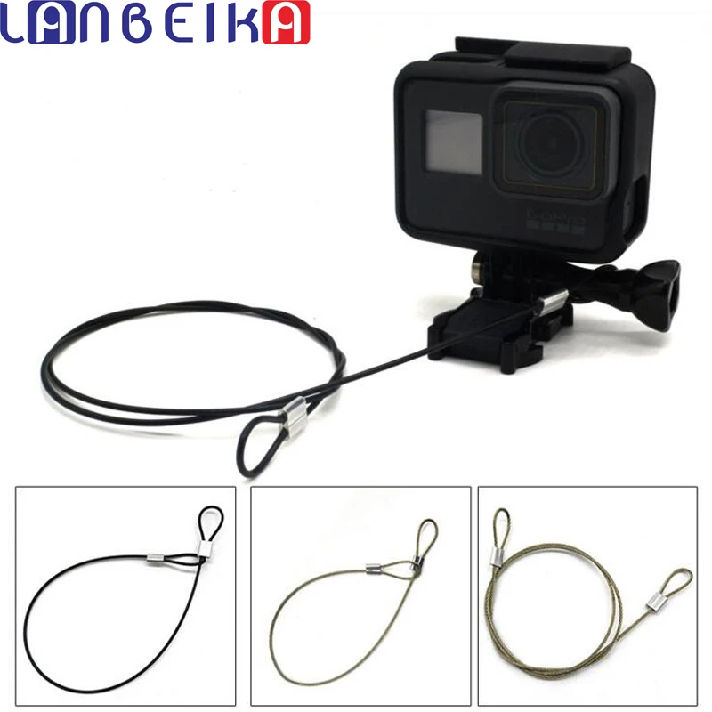 

LANBEIKA For GoPro Accessories 30/60cm Stainless Steel Lanyard Tether for Go Pro Hero 10 9 8 7 5 Session SJCAM SJ4000 SJ8 DJI YI