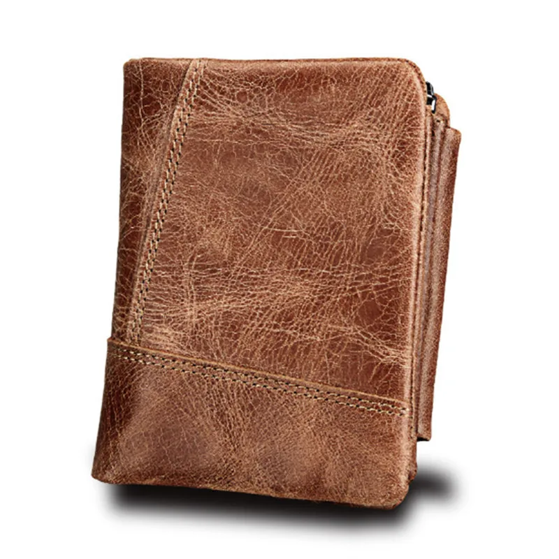 Bisi Goro 2019 Vintage Genuine Leather Men Wallet Crazy Horse Short Coin Purse Small Wallets Zipper Cow 3 Colors | Багаж и сумки