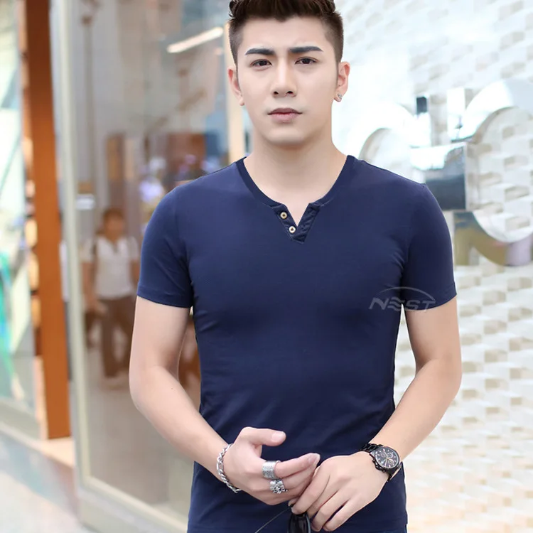 Men's wear short sleeved cotton T-shirt man V collar button slim Mens T-shirt pure Korean tide T-shirts wholesale
Men's wear short sleeved cotton T-shirt man V collar button slim Mens T-shirt pure Korean tide T-shirts wholesale