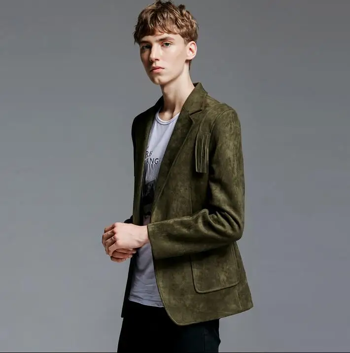 

Olive jackets men 2020 tassel chamois coat mens long-sleeve deerskin fleece outerwear jaqueta masculino black khaki rmy green