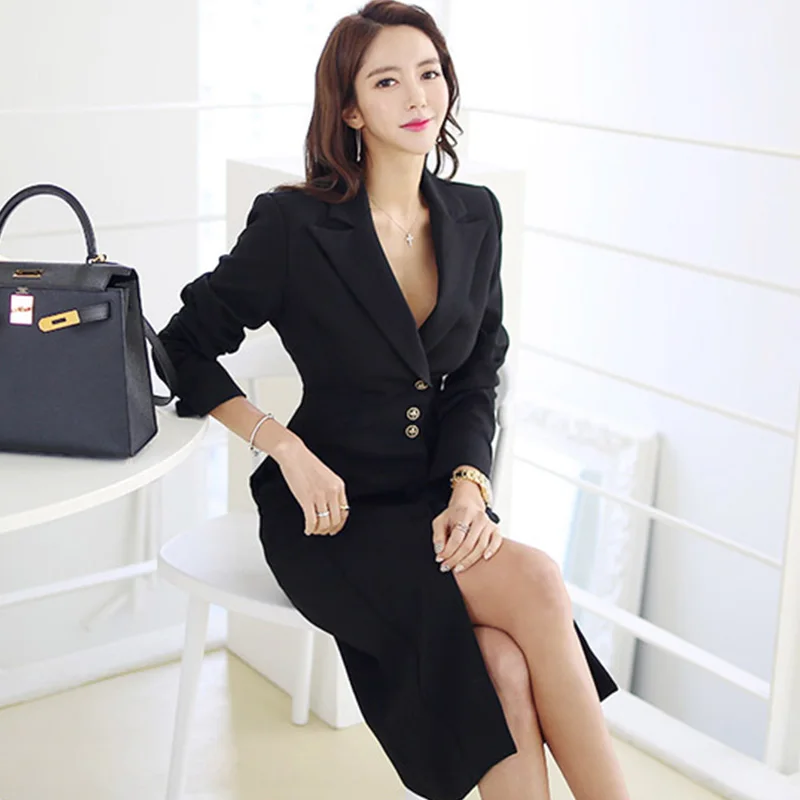 2021 Spring Wear To Work Korean Notched Neck Suits Dress Women Solid Black Split Dresses Business Single-breasted Vestidos
2021 Spring Wear To Work Korean Notched Neck Suits Dress Women Solid Black Split Dresses Business Single-breasted Vestidos