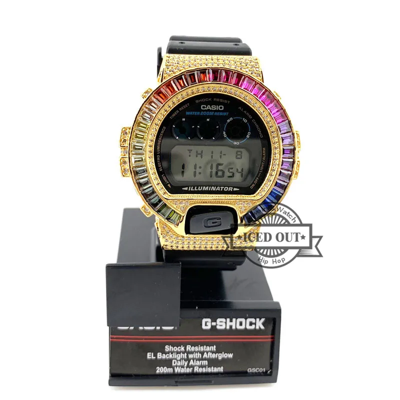 Позолоченная Радужная БЕЗЕЛЬ для часов G shock DW6900 с микро паве из фианита 18