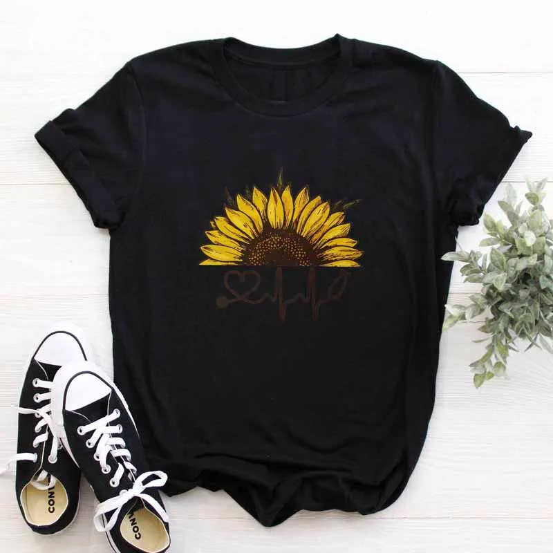 Sunflower Heart Beat Colored Print T-shirts Trendy Women Short Sleeve Graphic Tee Top Aesthetic Summer Botanical Tshirt vestido
Sunflower Heart Beat Colored Print T-shirts Trendy Women Short Sleeve Graphic Tee Top Aesthetic Summer Botanical Tshirt vestido