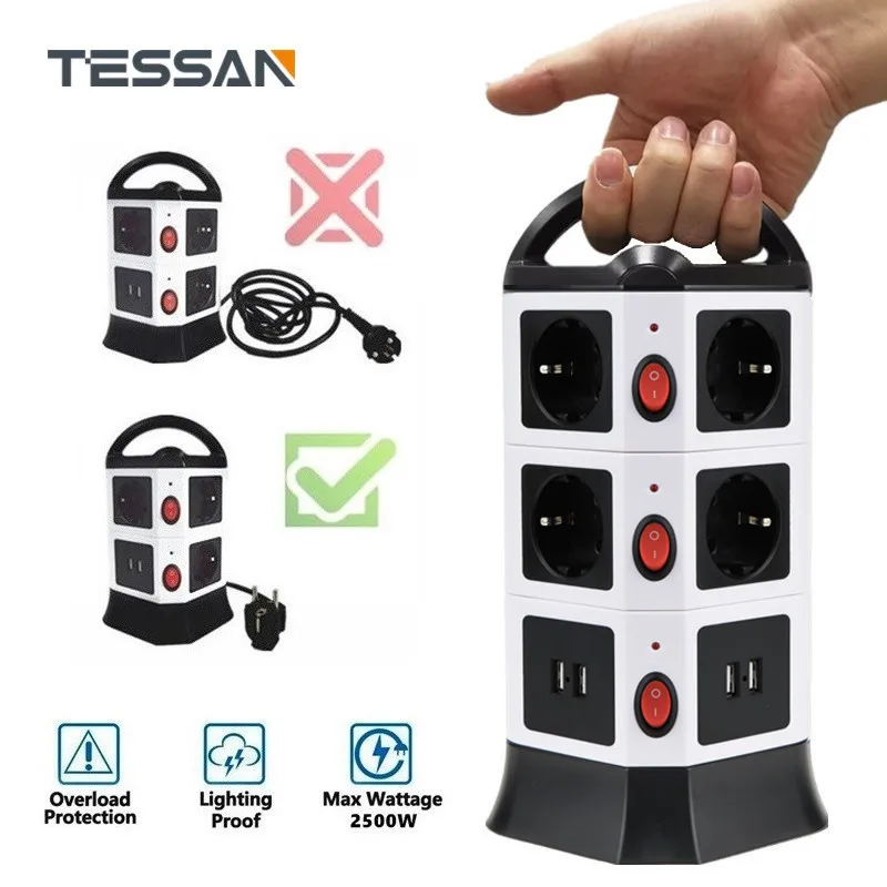 TESSAN EU Plug Outlet Power Strip Multi Plug USB Socket with Switch and 5/6.5 ft Extension Cord Tower
TESSAN EU Plug Outlet Power Strip Multi Plug USB Socket with Switch and 5/6.5 ft Extension Cord Tower