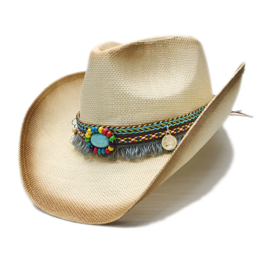 LUCKYLIANJI Women's Men's Summer Straw Beach Cowboy Western Cowgirl Fedora Hat National Tassel Turquoise Leather Band 58cm
LUCKYLIANJI Women's Men's Summer Straw Beach Cowboy Western Cowgirl Fedora Hat National Tassel Turquoise Leather Band 58cm