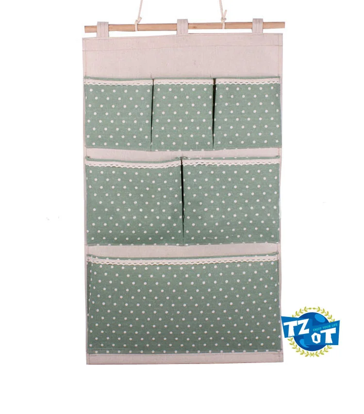 Zakka Style 6 Pockets Dot Door Bag Home Organiser Storage Bags Cotton and Linen Bathroom Wall Decorating Hanging Pocket UIE648 | Дом и сад