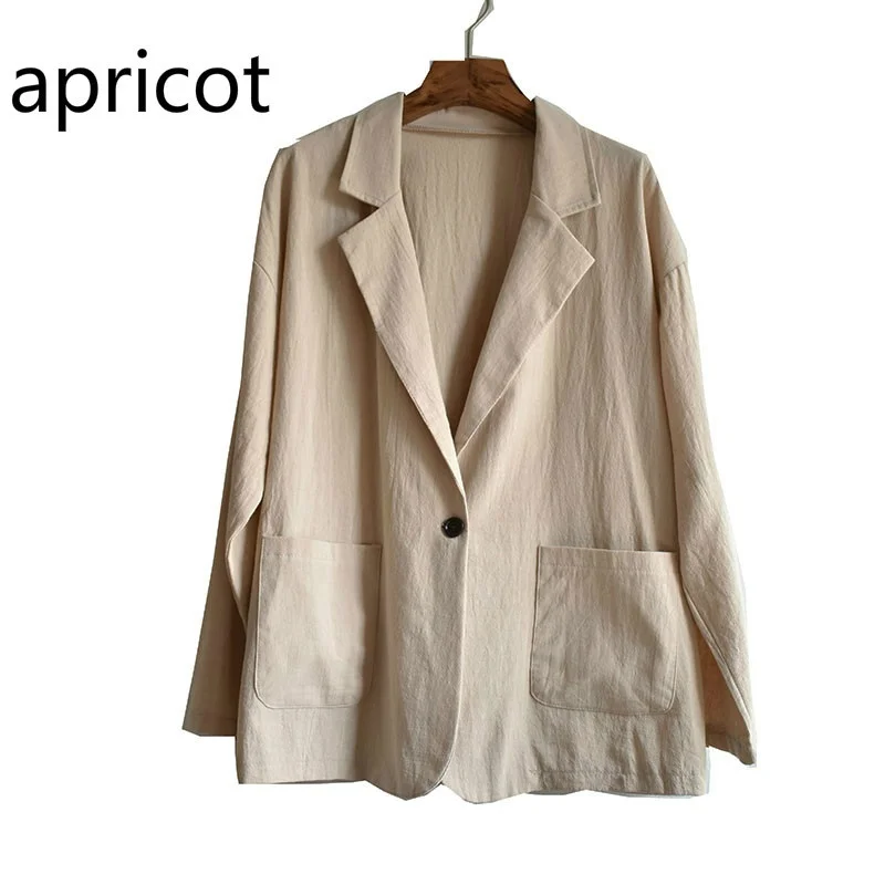 Ladies Cotton Linen Single Breasted Blazer Coat Loose Casual Outwear Vintage Female Solid Work Office Lady Suit Jacket 904-B035
Ladies Cotton Linen Single Breasted Blazer Coat Loose Casual Outwear Vintage Female Solid Work Office Lady Suit Jacket 904-B035