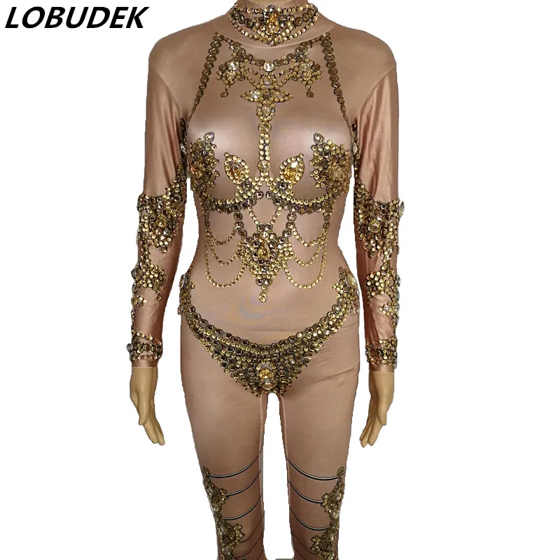 Nightclub Female Costumes DJ singer sexy dance costume Bright Crystals Diamond jumpsuit Bar Party Show Prom performance Rompers
Nightclub Female Costumes DJ singer sexy dance costume Bright Crystals Diamond jumpsuit Bar Party Show Prom performance Rompers