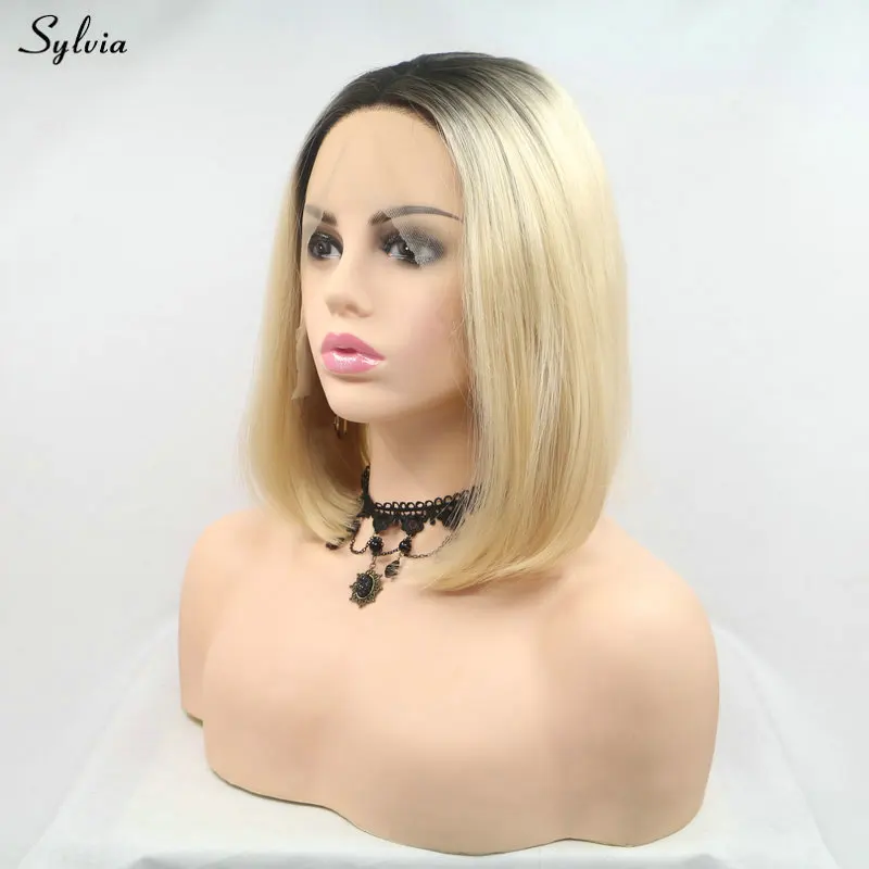 Sylvia натуральный Hairline Drag queen летние короткие волосы боб светловолосый парик Омбре