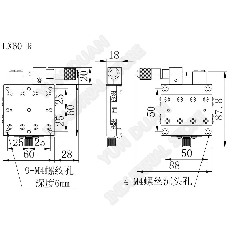 60*60mm X Axis Manual Micrometer Linear Stage Displacement Trimming Platform Cross Roller Guide Way High precision LX60-R
60*60mm X Axis Manual Micrometer Linear Stage Displacement Trimming Platform Cross Roller Guide Way High precision LX60-R