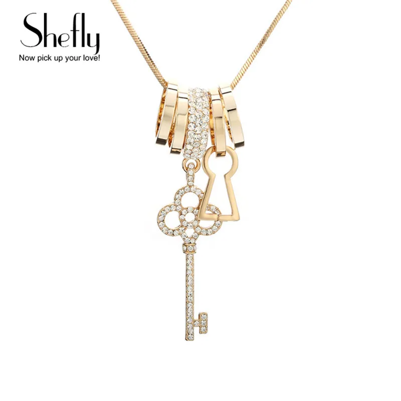 Gold Color Long Necklaces for Women Circles Key Pendant Statement Necklace Fashion crystal Jewelry Gift collares de moda 2020
Gold Color Long Necklaces for Women Circles Key Pendant Statement Necklace Fashion crystal Jewelry Gift collares de moda 2020
