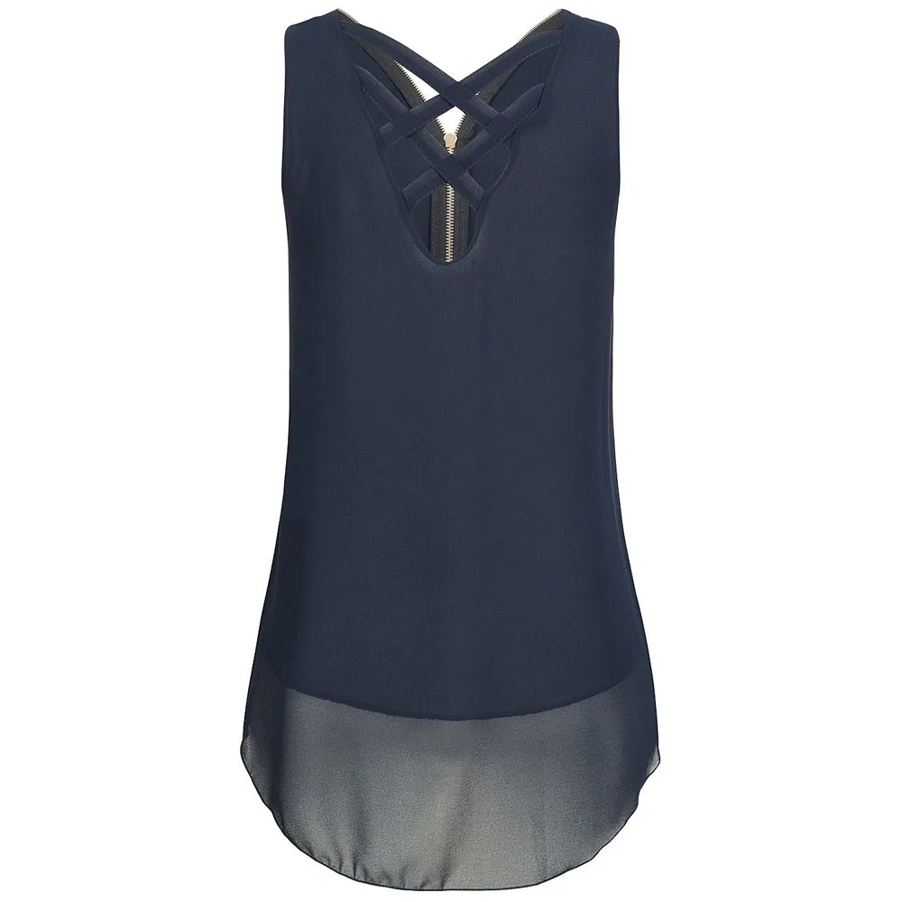 Women Tank Top Casual Solid Loose Sleeveless Tank Top Cross Back Hem Layed Zipper V-neck T Shirts Tops Roupas Feminina
Women Tank Top Casual Solid Loose Sleeveless Tank Top Cross Back Hem Layed Zipper V-neck T Shirts Tops Roupas Feminina