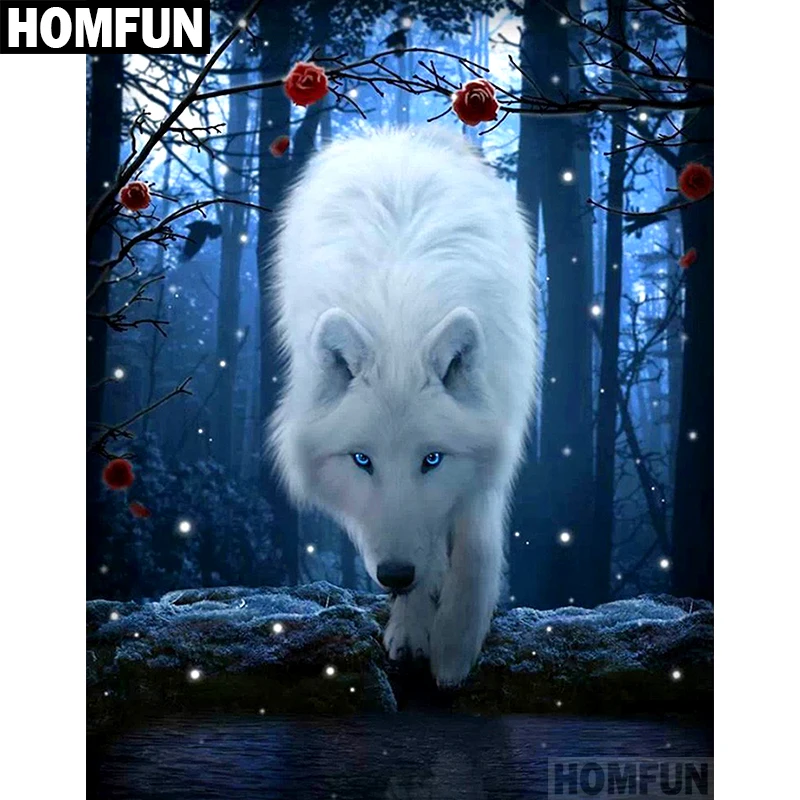 Алмазная живопись HOMFUN A00660 алмазная вышивка волк на лесу полное покрытие Круглые