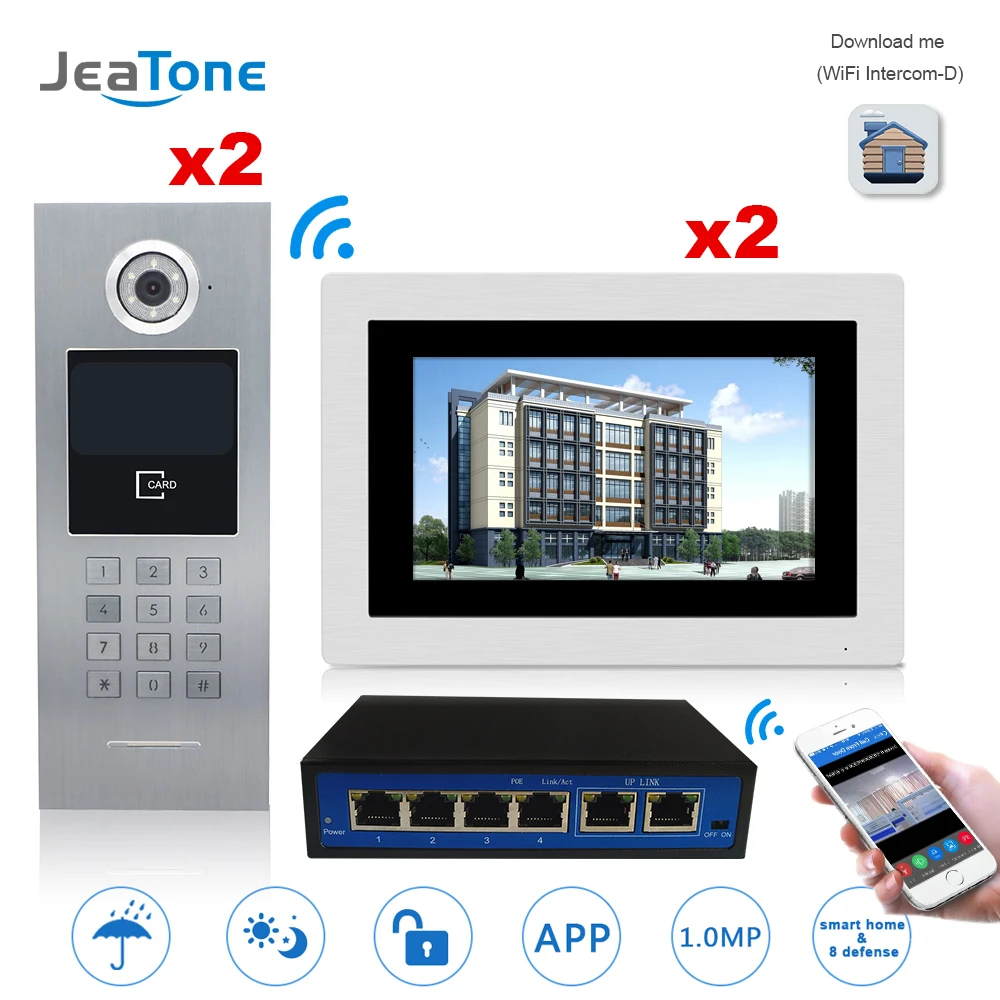 7'' Touch Screen WIFI IP Video Door Phone Intercom 2 Floors 2 Doors Building Access Control System Support Password/IC Card/POE
7'' Touch Screen WIFI IP Video Door Phone Intercom 2 Floors 2 Doors Building Access Control System Support Password/IC Card/POE