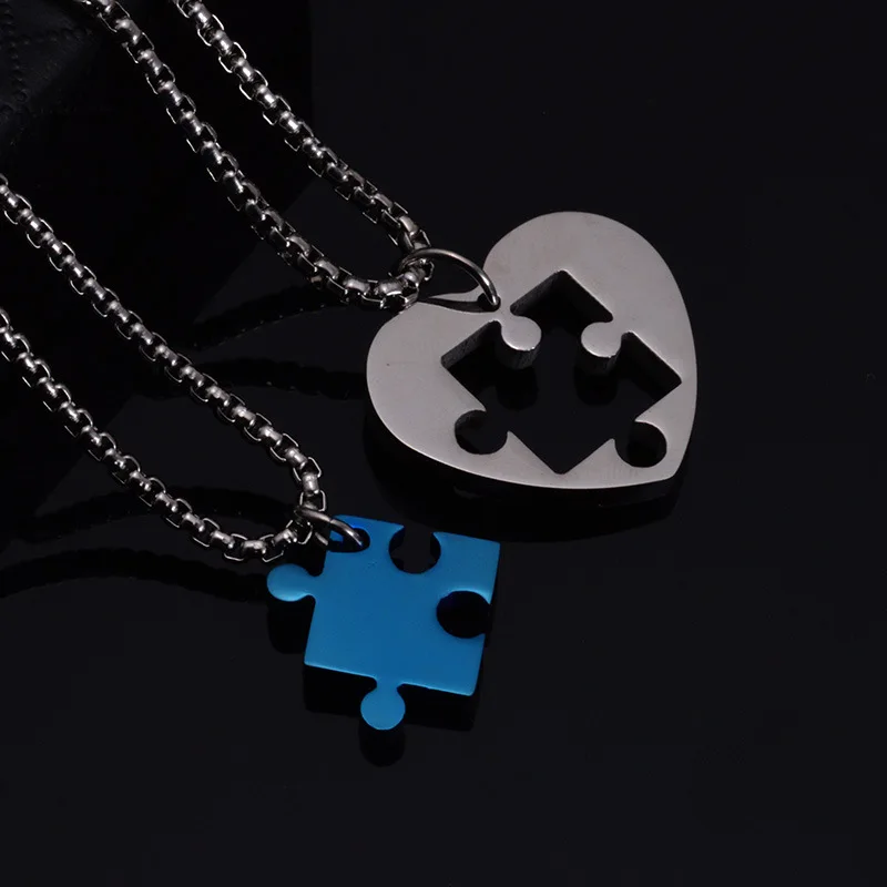 New 2pcs Jigsaw Geometry Couples Necklace for Lovers Stainless Steel Pendant Necklaces Jewelry Gold Choker Statement Necklace
New 2pcs Jigsaw Geometry Couples Necklace for Lovers Stainless Steel Pendant Necklaces Jewelry Gold Choker Statement Necklace