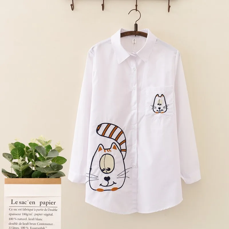 women white shirt plus size Japan style brief long sleeve cotton cartoon embroidery blouse blusas mujer de moda 2019
women white shirt plus size Japan style brief long sleeve cotton cartoon embroidery blouse blusas mujer de moda 2019