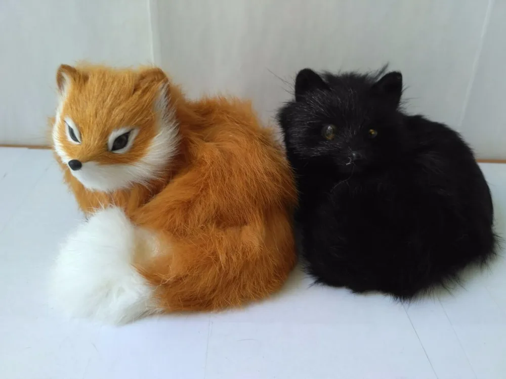 

simulation curl-up fox plastic&furs 13x12x9cm black or yellow fox model handicraft prop home decoration gift d2236