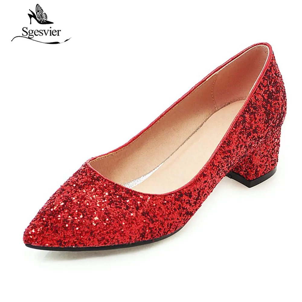 Sgesvier Autumn Bling Stilettos Heels Pumps Slip on Thick Heels Shoes Women Pointed Toe Pumps Woman Party Wedding Shoes B438
Sgesvier Autumn Bling Stilettos Heels Pumps Slip on Thick Heels Shoes Women Pointed Toe Pumps Woman Party Wedding Shoes B438