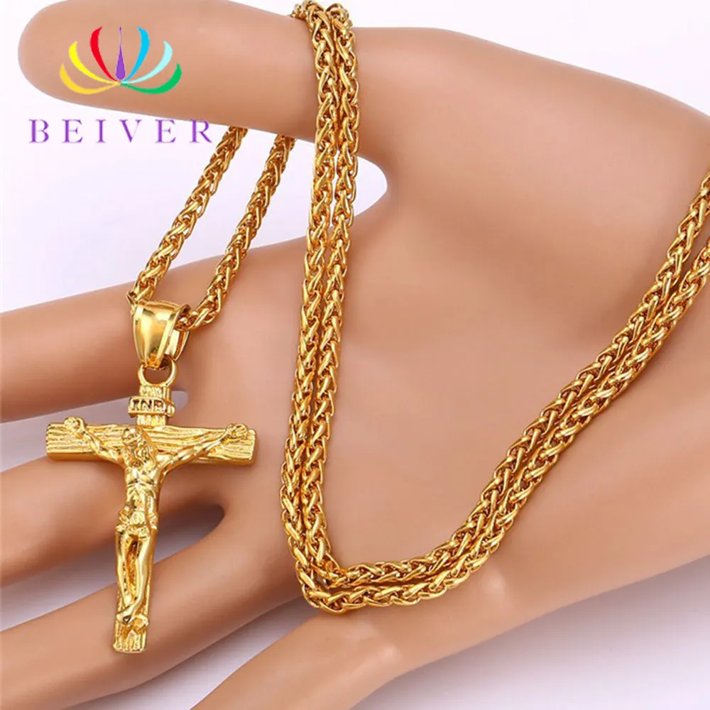 Religious Jesus Cross Men's Necklace Gold And Silver color Pendant With Chain Necklace Men's Gift Fashion Personality Necklace
Religious Jesus Cross Men's Necklace Gold And Silver color Pendant With Chain Necklace Men's Gift Fashion Personality Necklace