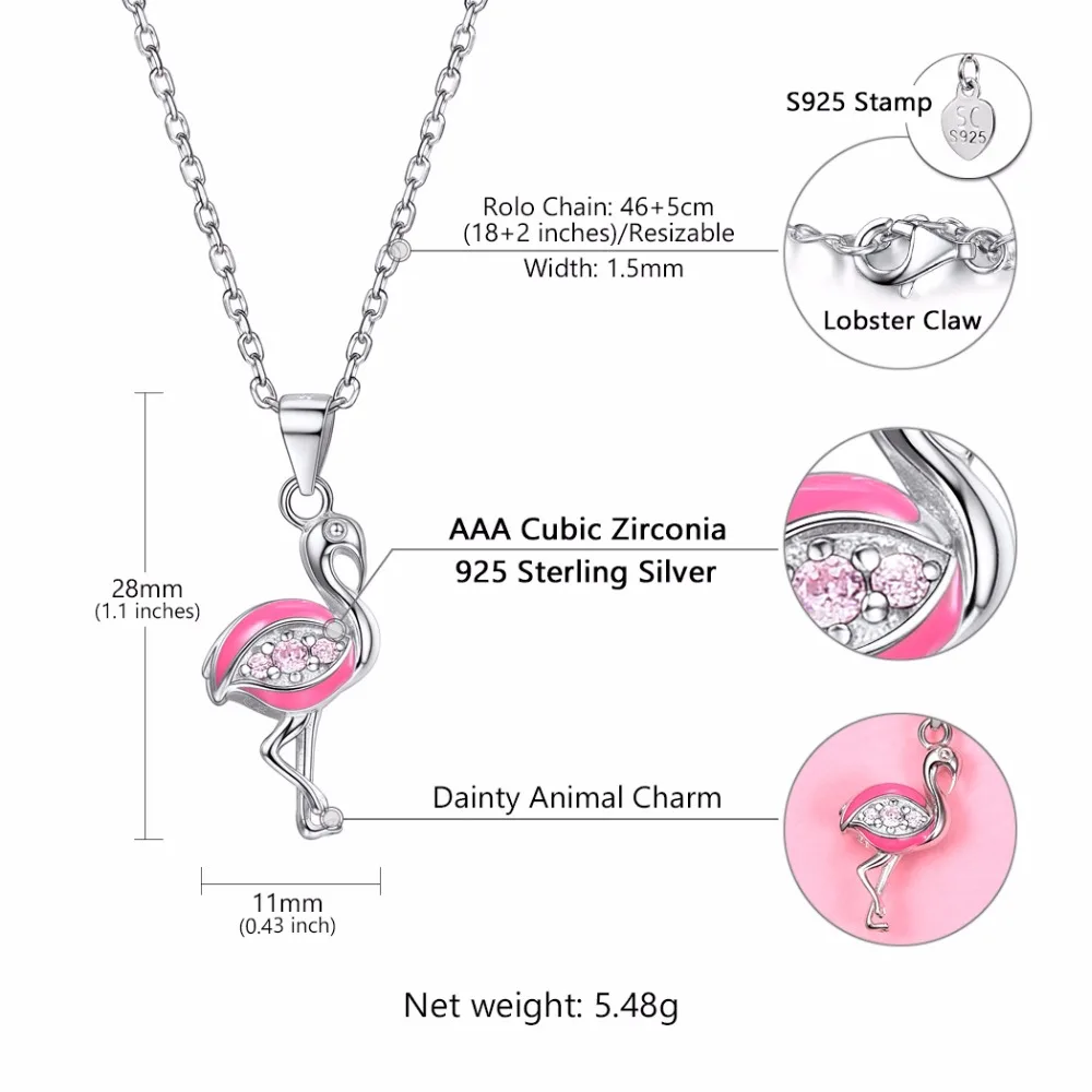 Collare 100% 925 Sterling Silver Flamingo Pendant Valentine's Day Jewelry Girl's Dainty Gift Cute Animal Necklace Women P647