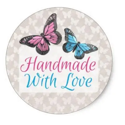 1.5inch Handmade With Love Butterfly Product Packaging Classic Round Sticker