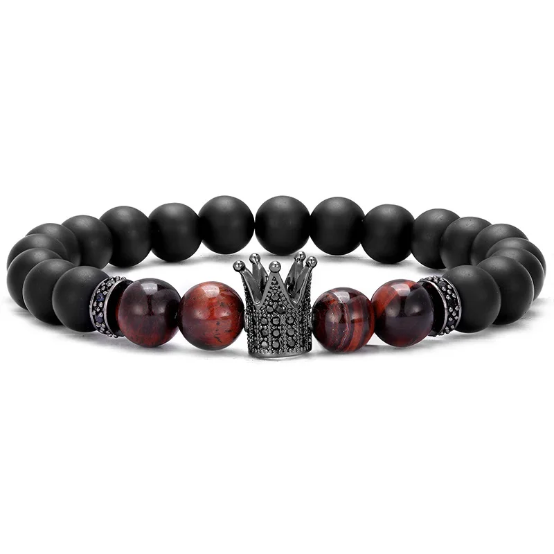 Novo charme micro inlay coroa vermelho tigre olho preto matte pulseira dos homens presente | Украшения и аксессуары