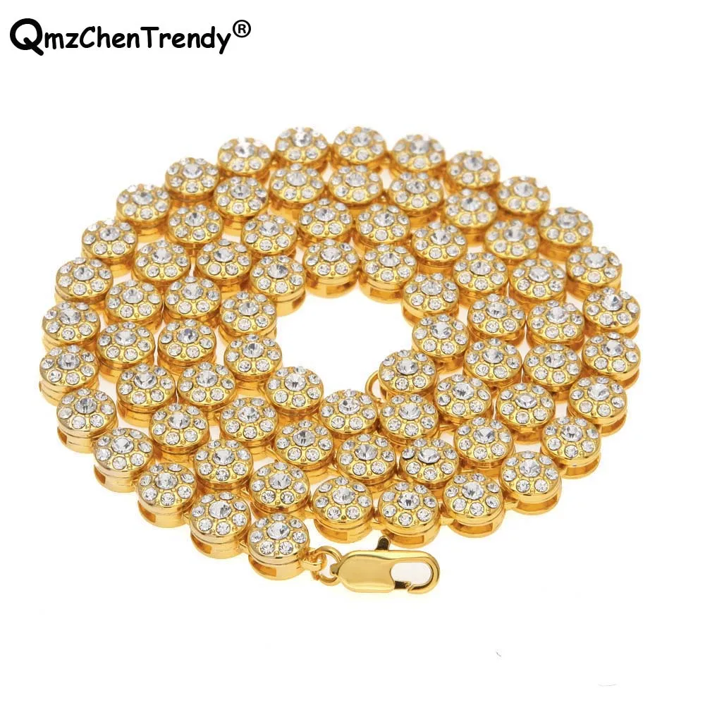 

Hip Hop Men's Bling Iced Out Tennis 1 Row Circle Rhinestone Link Necklaces Luxury Brand Men Round Gold Chains T Show Jewelry