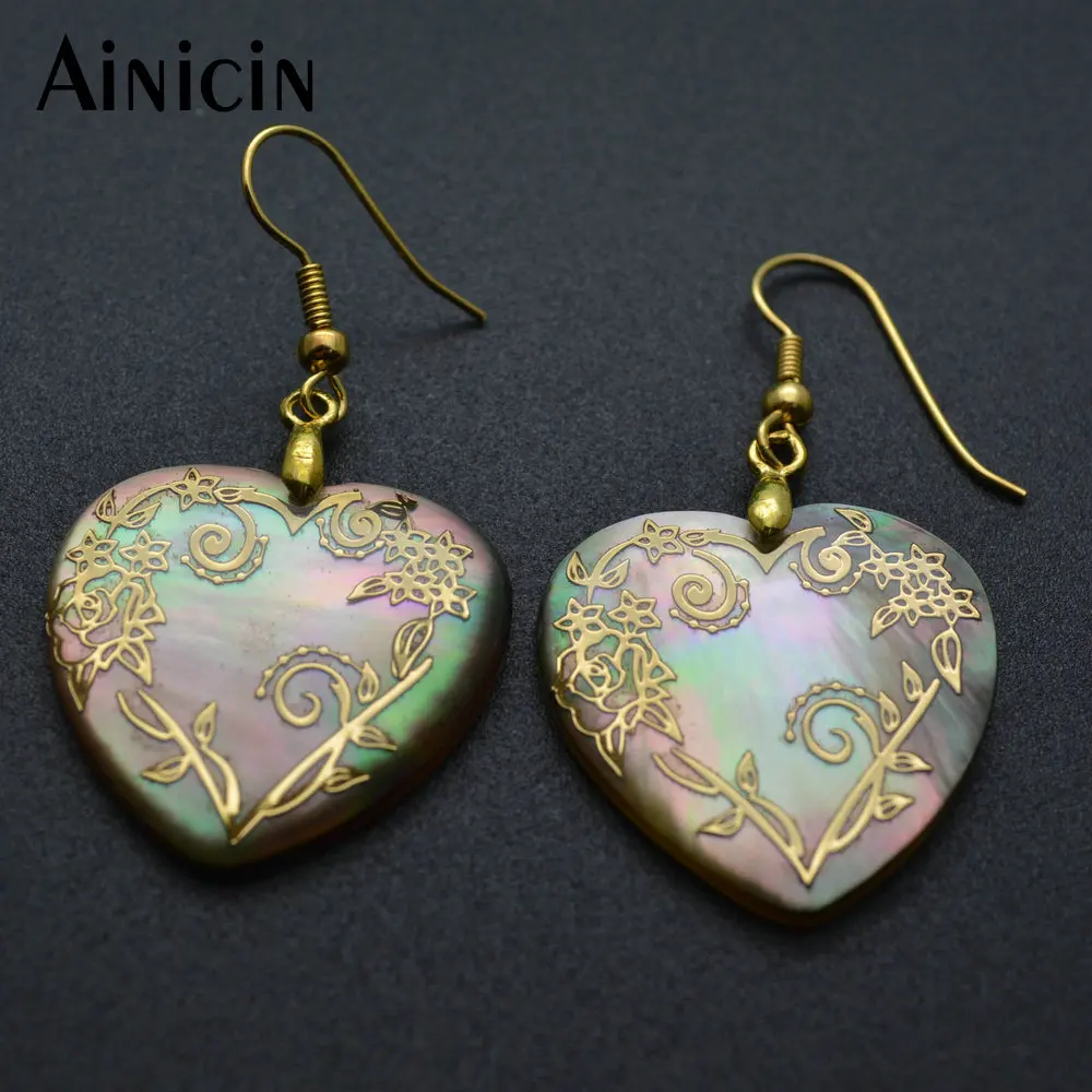 10pcs Heart Shape Dangle Hook Earrings Gold Flower Setting On Black Shell Earring Fashion Women Party Jewelry
10pcs Heart Shape Dangle Hook Earrings Gold Flower Setting On Black Shell Earring Fashion Women Party Jewelry