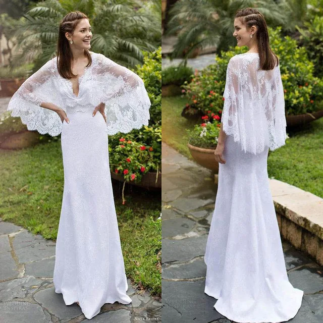 2017 V-Neck Wedding Gown Bridal Dress Vestido de noivaRobe de mariage White Lace Mermaid Wedding Dresses Elegant Cape syl2
2017 V-Neck Wedding Gown Bridal Dress Vestido de noivaRobe de mariage White Lace Mermaid Wedding Dresses Elegant Cape syl2