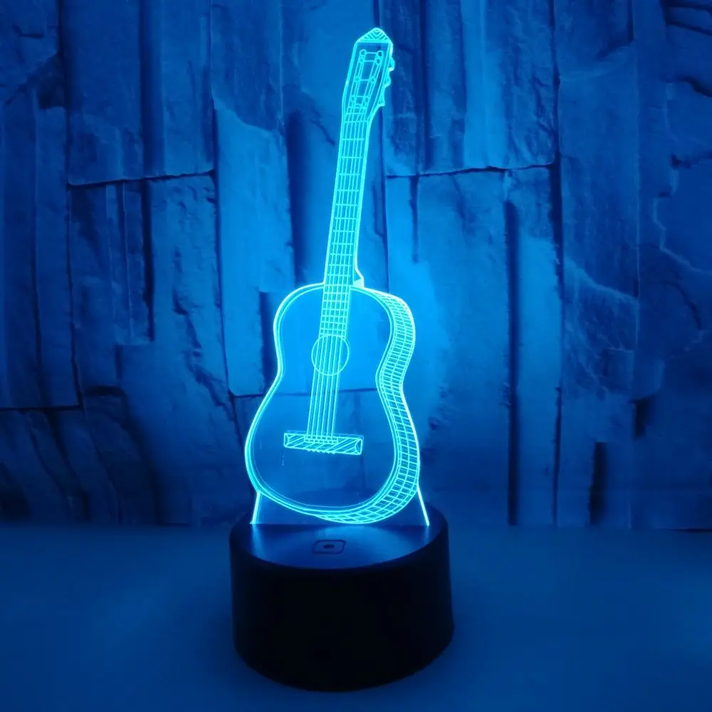 Фото 3d гитара светодиодный ночной Светильник семь цветов сенсорный светильник s touch