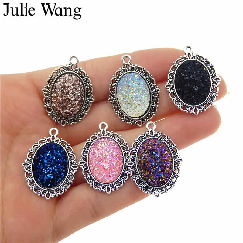 Julie Wang 5PCS 13x18mm Oval Resin Druzy Cabochon Charms Connector Alloy Base For Necklace Pendant Jewelry Making Accessory
Julie Wang 5PCS 13x18mm Oval Resin Druzy Cabochon Charms Connector Alloy Base For Necklace Pendant Jewelry Making Accessory