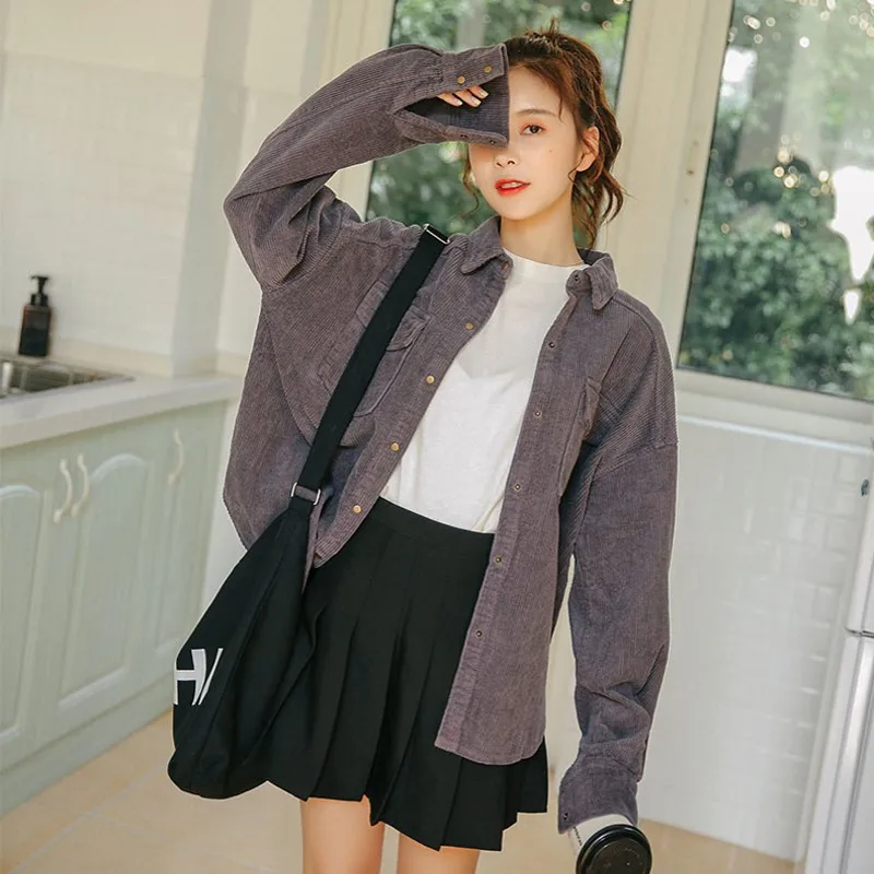 2019 Spring Vintage Style Korean Chic Shirt For Female Loose Slim Corduroy Long Sleeve Shirt Solid All-match Casual Simple Soft
2019 Spring Vintage Style Korean Chic Shirt For Female Loose Slim Corduroy Long Sleeve Shirt Solid All-match Casual Simple Soft