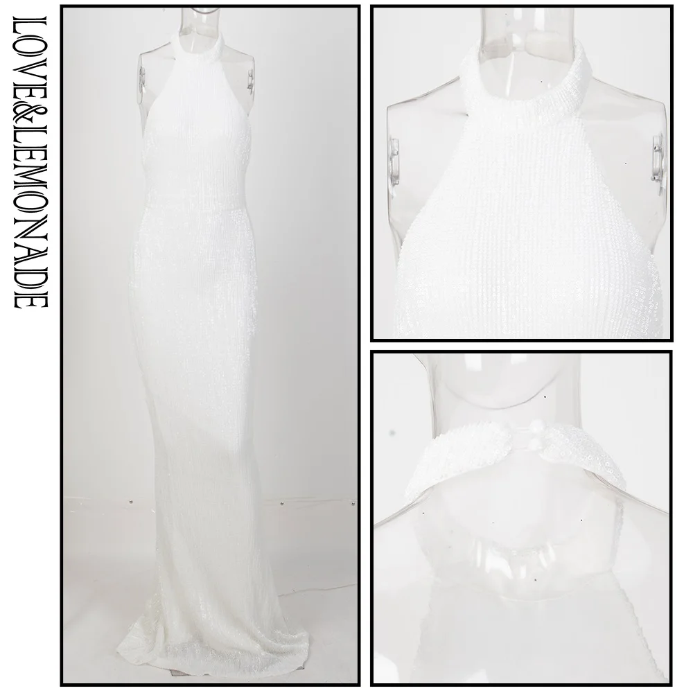 LOVE & LEMONADE White Collar Open Back Fold Elastic Sequins Maxi Dresses LM80492
LOVE & LEMONADE White Collar Open Back Fold Elastic Sequins Maxi Dresses LM80492