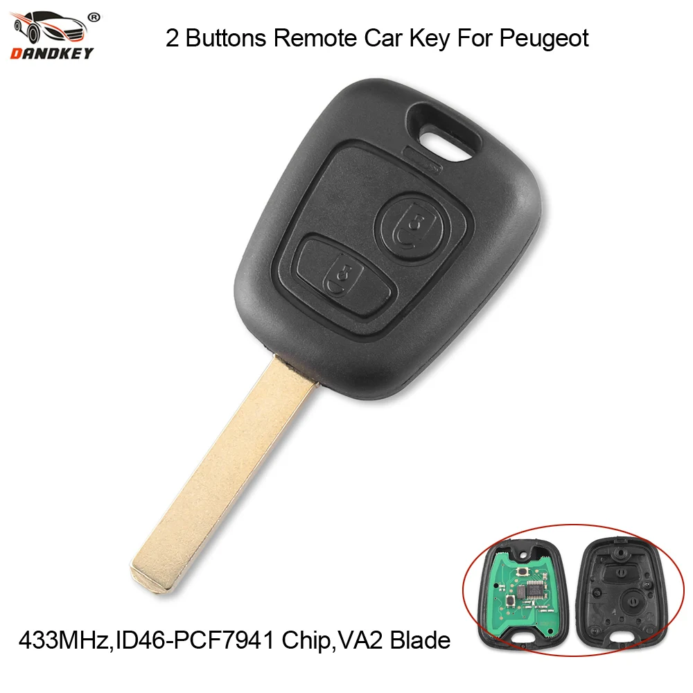 Dandkey пульт Управление ключ 2 кнопки 433 МГц ID46 PCF7941 чип для PEUGEOT 206 207 307 ключа