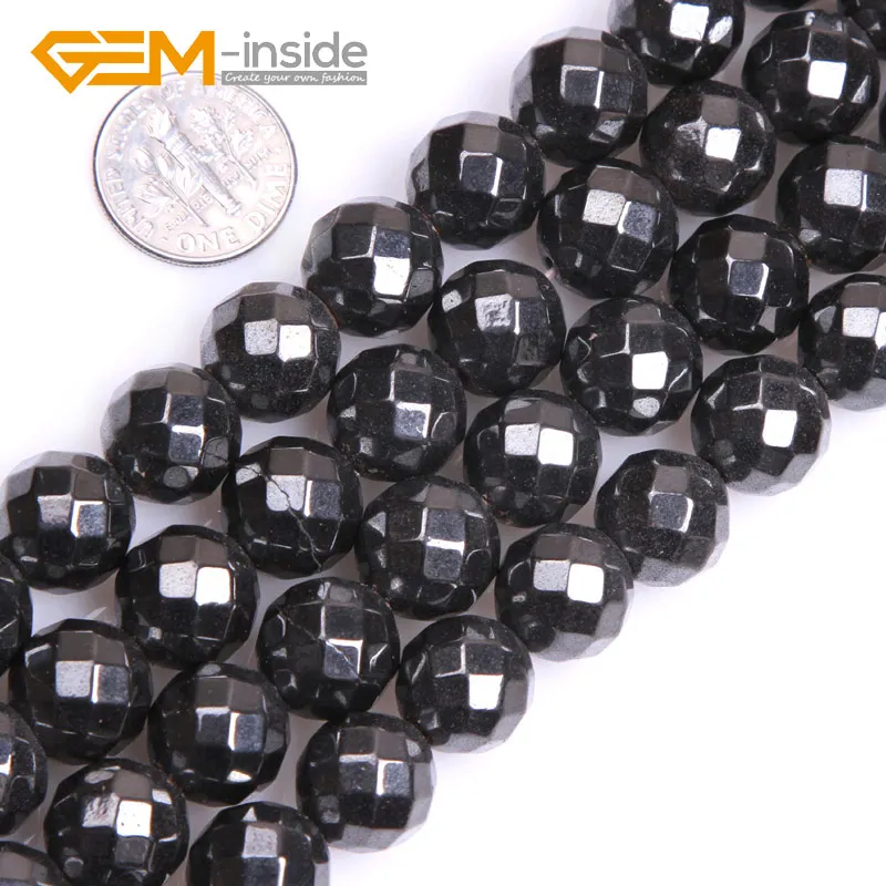 

3mm-12mm Round Faceted Black Magnetic Hematite Gem stone Loose Beads For Jewelry Making Beads Strand DIY 15"Bulk Gem-inside
