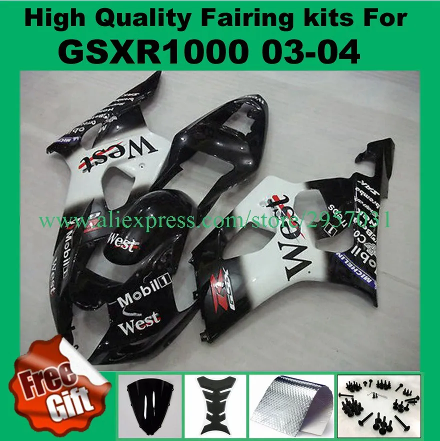 100%Fit Injection fairings for SUZUKI K3 K4 GSXR1000 2003 2004 GSX-R1000 GSXR 1000 03 04 fairing kits WEST Black white
100%Fit Injection fairings for SUZUKI K3 K4 GSXR1000 2003 2004 GSX-R1000 GSXR 1000 03 04 fairing kits WEST Black white