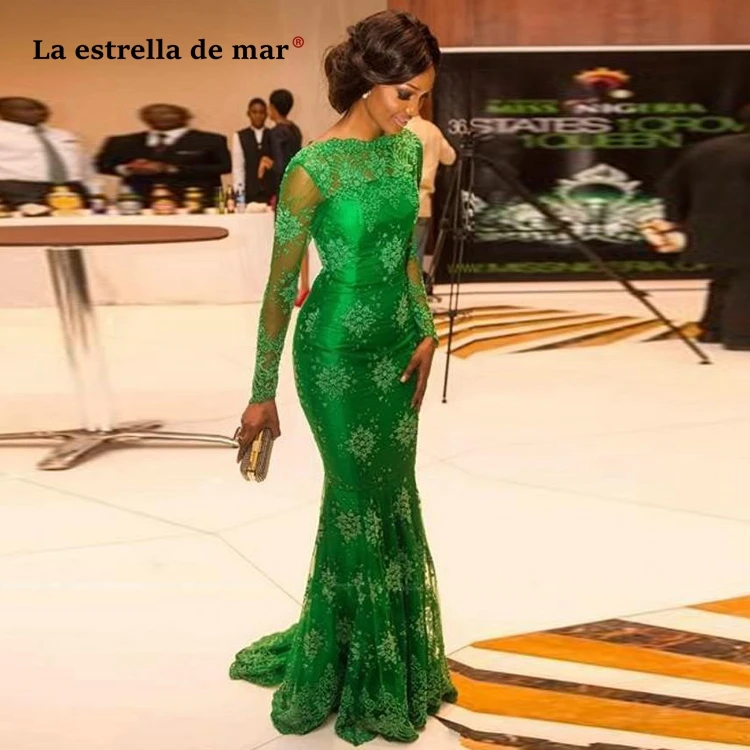 Vestido de gala new Boat Neck lace long sleeve emerald green sexy mermaid prom dresses trailing gala jurken custom robe de soire
Vestido de gala new Boat Neck lace long sleeve emerald green sexy mermaid prom dresses trailing gala jurken custom robe de soire