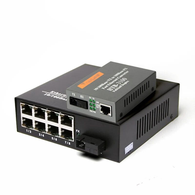 1 SC interface and 8 ports RJ45 ethernet swltch converter HTB-3100AB 100M Single Fiber 25 KM fiber optic transc 1Pair
1 SC interface and 8 ports RJ45 ethernet swltch converter HTB-3100AB 100M Single Fiber 25 KM fiber optic transc 1Pair
