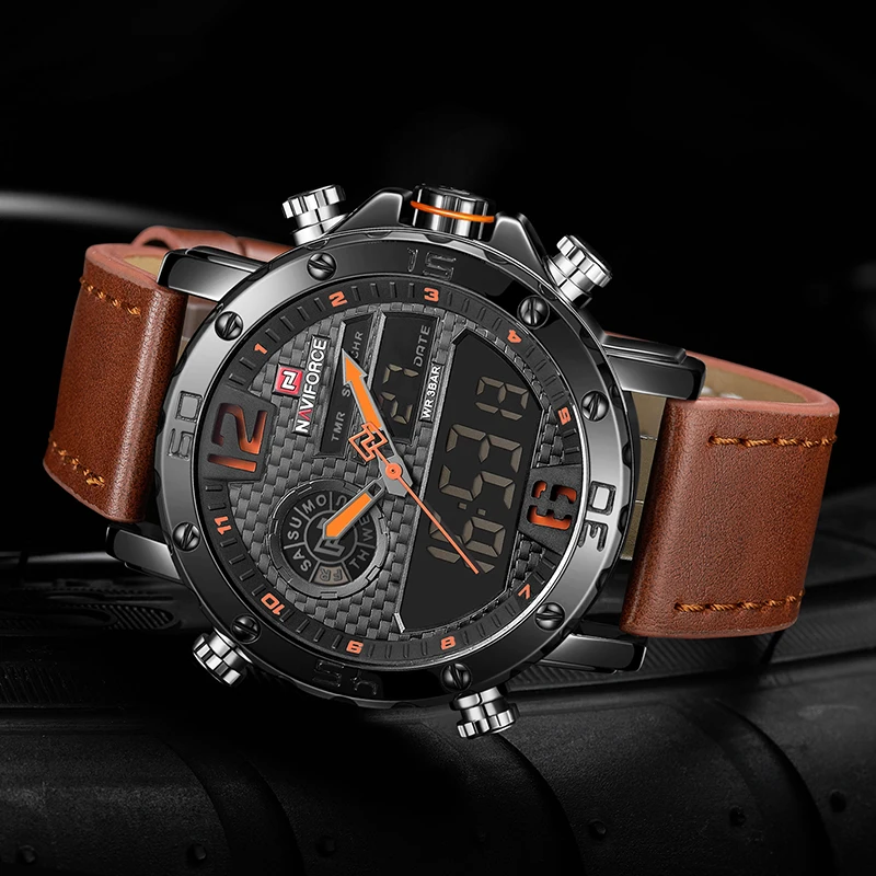 Часы наручные NAVIFORCE мужские с двумя дисплеями роскошные Брендовые спортивные