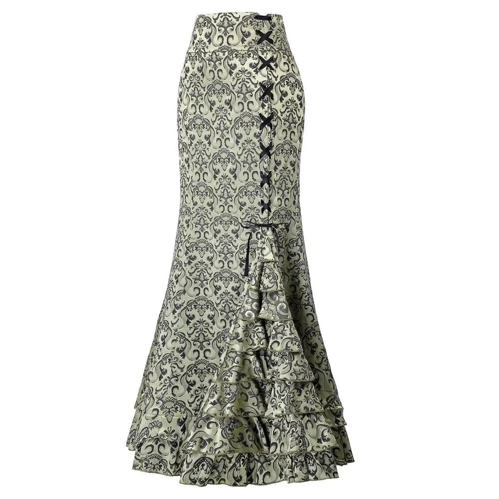 Женская длинная юбка в стиле ретро винтажная облегающая юбка-годе с рюшами и