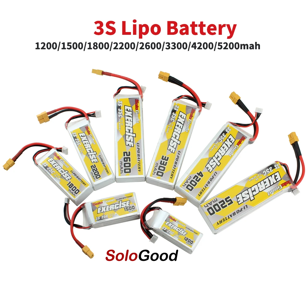 

SoloGood Lithium Batteries 3S Lipo Battery 11.1V 1200mAh 1800mAh 2200mAh 25C 2600mAh 3000mAh 4200mAh 5200mAh 35C XT60 T Plug