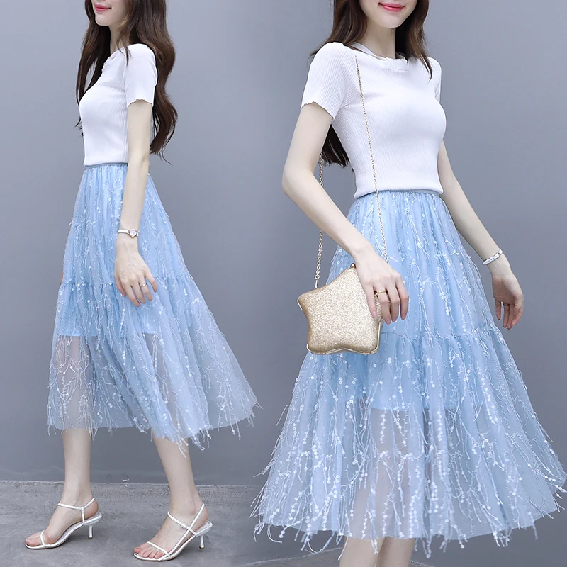 suit women new women two-piece clothing set summer Korean fashion outfit vestido white top blue skirt sweet girl clothes
suit women new women two-piece clothing set summer Korean fashion outfit vestido white top blue skirt sweet girl clothes