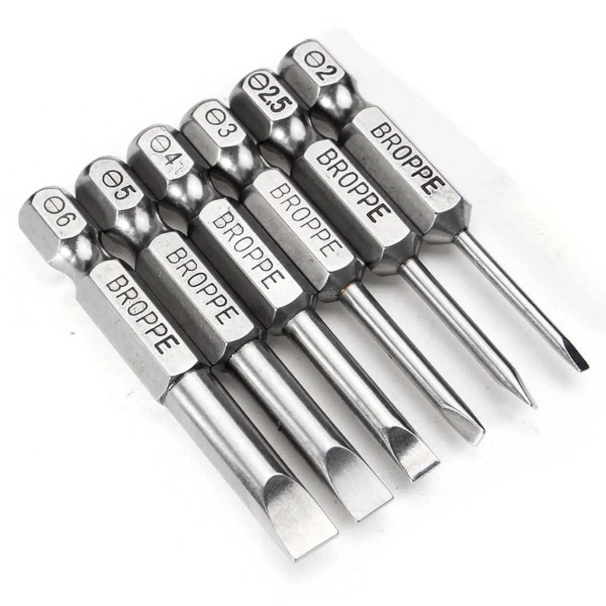 6Pcs 50mm Alloy Steel Magnetic 2.0-6.0mm Flat Head Slotted Tip Screwdrivers Bits Set 1/4 Inch Hex Shank
6Pcs 50mm Alloy Steel Magnetic 2.0-6.0mm Flat Head Slotted Tip Screwdrivers Bits Set 1/4 Inch Hex Shank