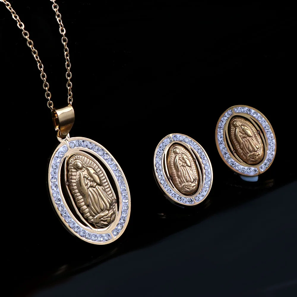 Gold 316L Stainless Steel Oval Virgin Mary Christian Catholic Necklace With Rhinestone For Women High-quality Pendant Necklace
Gold 316L Stainless Steel Oval Virgin Mary Christian Catholic Necklace With Rhinestone For Women High-quality Pendant Necklace
