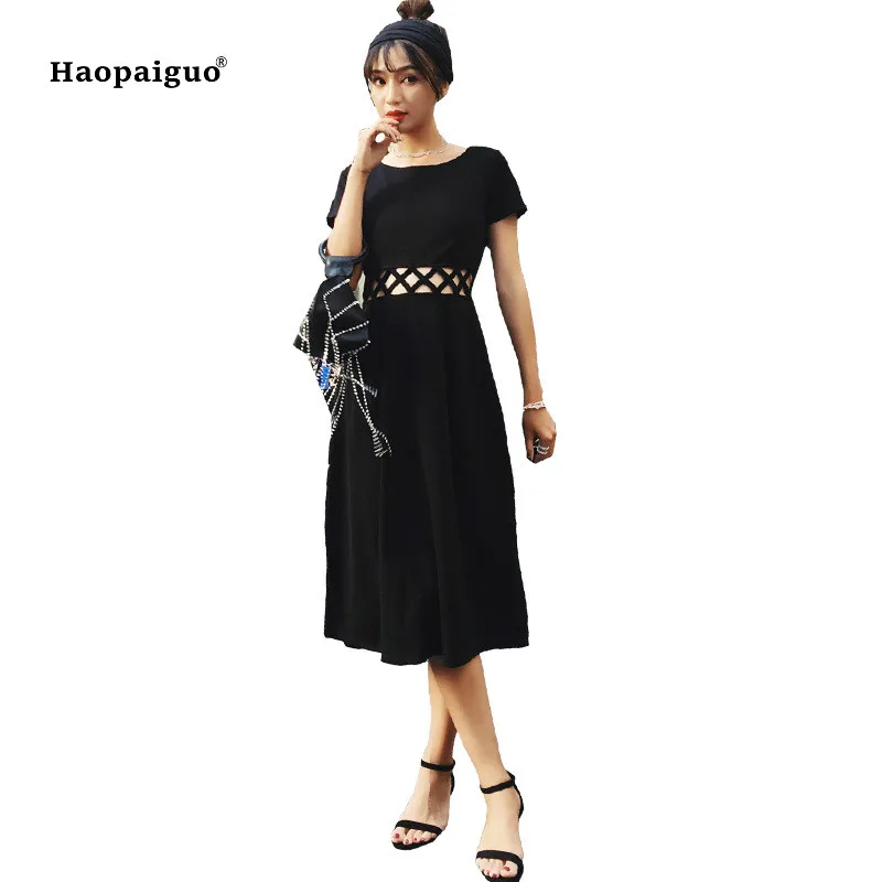 2018 Solid Plus Size A-line Dress Black Short Sleeve O-neck Mid-calf Hollow Out Casual Party Dress Office Lady Dresses Vestidos
2018 Solid Plus Size A-line Dress Black Short Sleeve O-neck Mid-calf Hollow Out Casual Party Dress Office Lady Dresses Vestidos