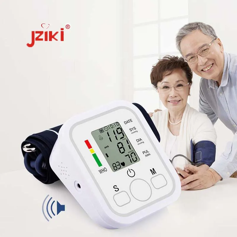 JZIKI Live Voice Upper Arm Blood Pressure Monitor BP Tonometer Sphygmomanometer Pulsometros Health Care Monitors HeartBeat Test
JZIKI Live Voice Upper Arm Blood Pressure Monitor BP Tonometer Sphygmomanometer Pulsometros Health Care Monitors HeartBeat Test